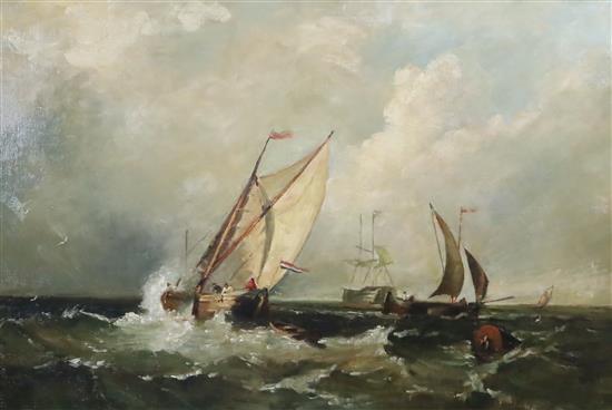19th century French School Shipping on a rough sea 24 x 36.5in.
